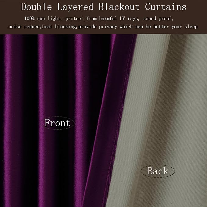 PRIMROSE Full Blackout Purple Velvet Curtains 102 inch Long for Living Room,2 Panles Liner Rod Pocket Back Tab Thermal Window Curtains Room Darkening Heavy Curtain Drapes for Bedroom