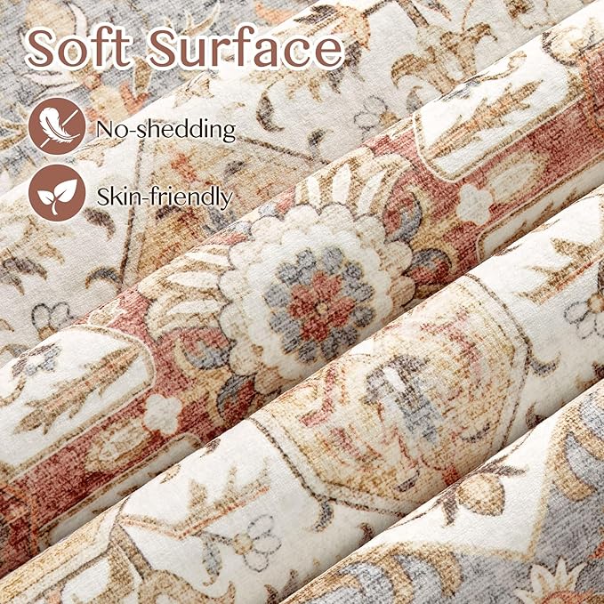 Tortania Area Rug Living Room Rugs - 12x15 Washable Boho Rug Vintage Oriental Distressed Farmhouse Large Thin Indoor Carpet for Living Room Bedroom Under Dining Table Home Office - Orange Multi