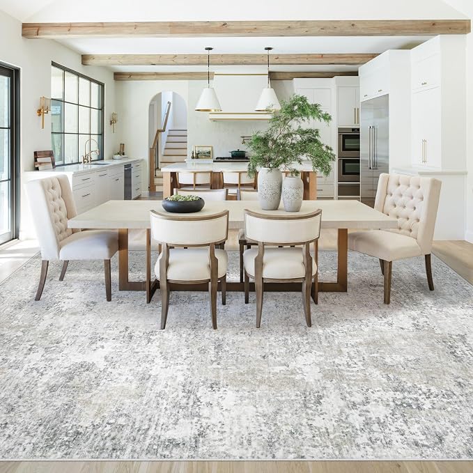 XLUEZ 8x10 Area Rugs for Living Room, Washable Modern Abstract Large Area Rug Neutral Soft Non Slip Kids Rug Stain Resistant Indoor Carpet for Bedroom Nursery Dining Room Playroom(BeigeGrey, 8'x10')