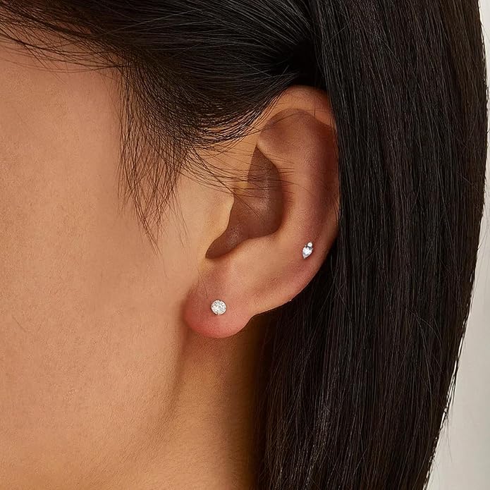 14K Yellow/White Gold Cartilage Earring Stud 1 Pcs, 6mm 8mm 16G Threadless Flat Back Earrings, Push in Tragus Earrings Threadless Labret Stud