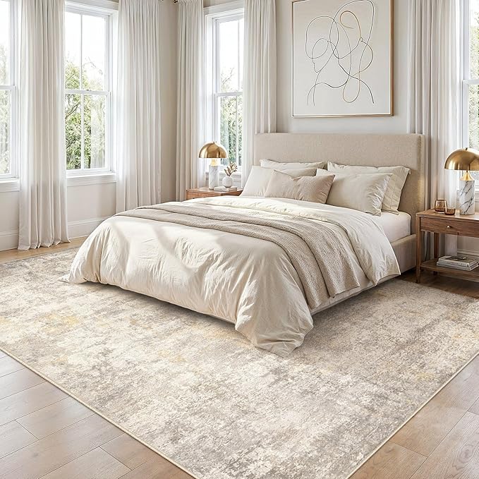 cotiled 5x7 Area Rugs Abstract Soft Non Slip Washable Living Room Rug | Stain Resistant, Robot Vacuum & Pet Friendly, Low-pile, For Living Room, Bedroom, Dining Table, Nursery Gold/Grey/Brown