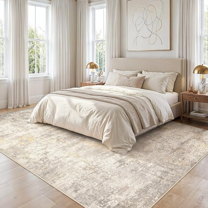 cotiled 10x12 Area Rug Abstract Soft Non Slip Washable Rugs for Living Room | Stain Resistant, Robot Vacuum & Pet Friendly, Low-pile, For Living Room, Bedroom, Dining Table, Nursery Gold/Grey/Brown
