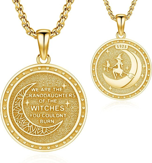 Hecate Wiccan Triple Moon Goddess Necklace Tetragrammaton Nudo De Bruja Plata 925 Original Sterling Silver Cat Moon Pendant Hekate Witch Necklace Amulet Witchy Jewelry Gifts for Women Men
