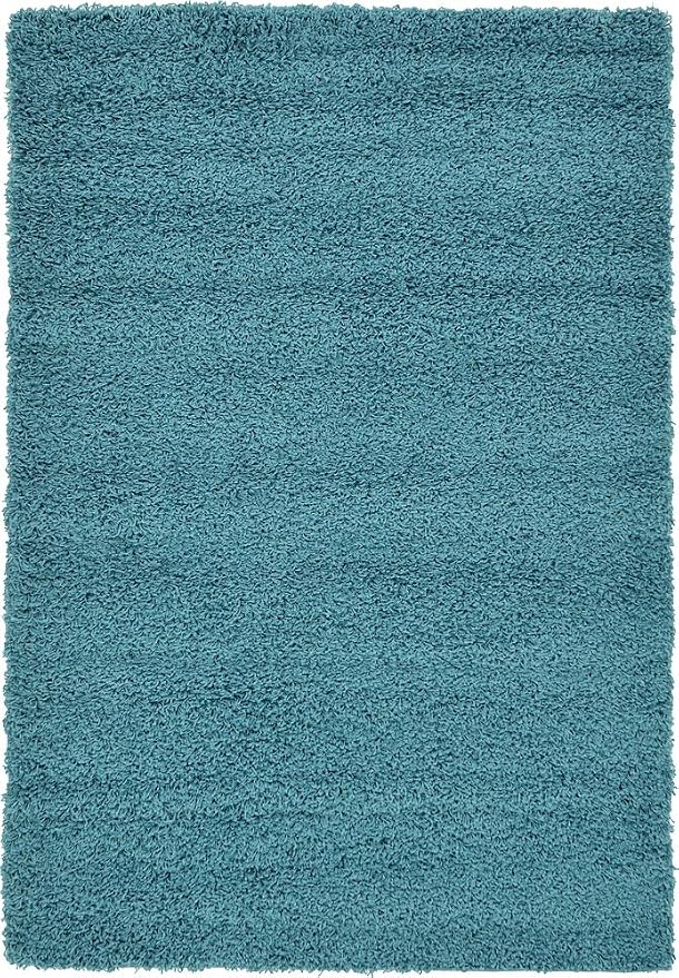 Unique Loom Solid Shag Collection Area Rug (4' 1" x 6' 1" Rectangle, Deep Aqua Blue)