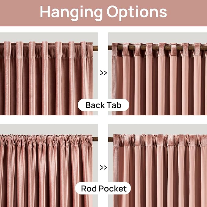 Luxury Dusty Pink Velvet Curtains 108 inches for Living Room,2 Panels Room Darkening Rod Pocket Back Tab Curtain Elegant Thermal Insulated Heavy Soundproof Noice Reducing Window Drapes for Bedroom