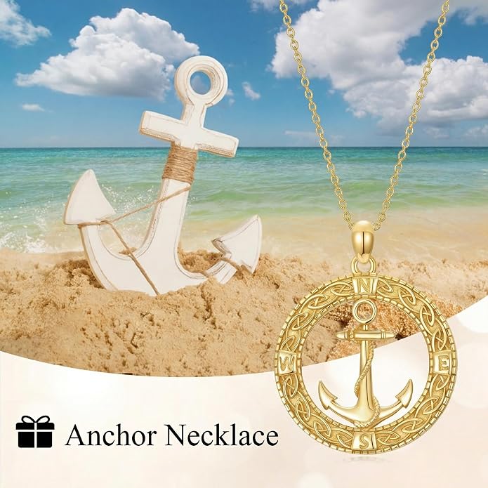 Compass/Sailboat/Lighthouse/Rudder Anchor Necklace for Women 18K Gold Plated Nautical Navy Jewelry Sea Lover Sailor Necklace Mothers Day Gifts for Women Mom Wife