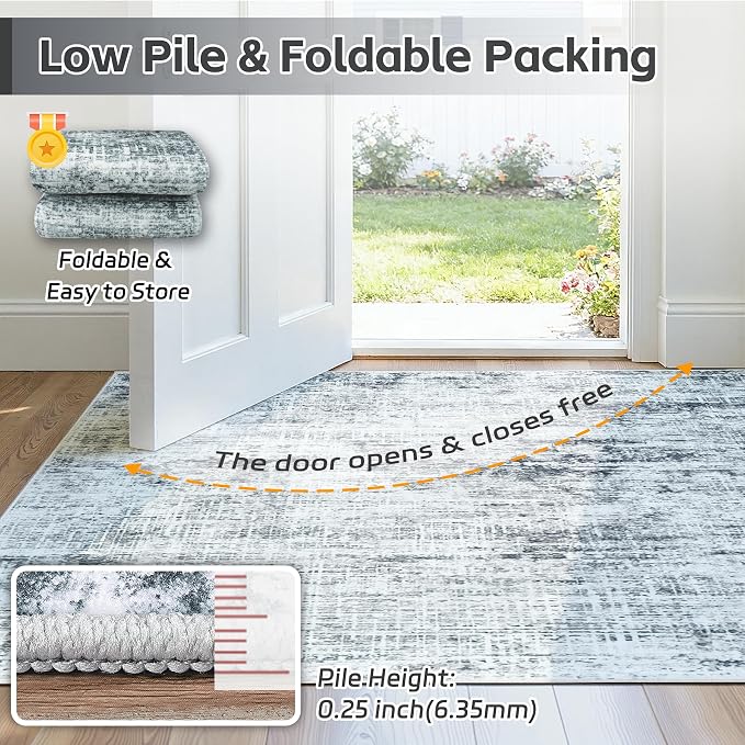 6x9 Area Rugs Washable Rug: Anti-Skid Abstract Modern Living Room Rug Soft Thin Carpets Indoor Floor Non-Shedding Carpet for Bedroom Dining Farmhouse Nursery Home Office (Black/Grey/White,6'x9')