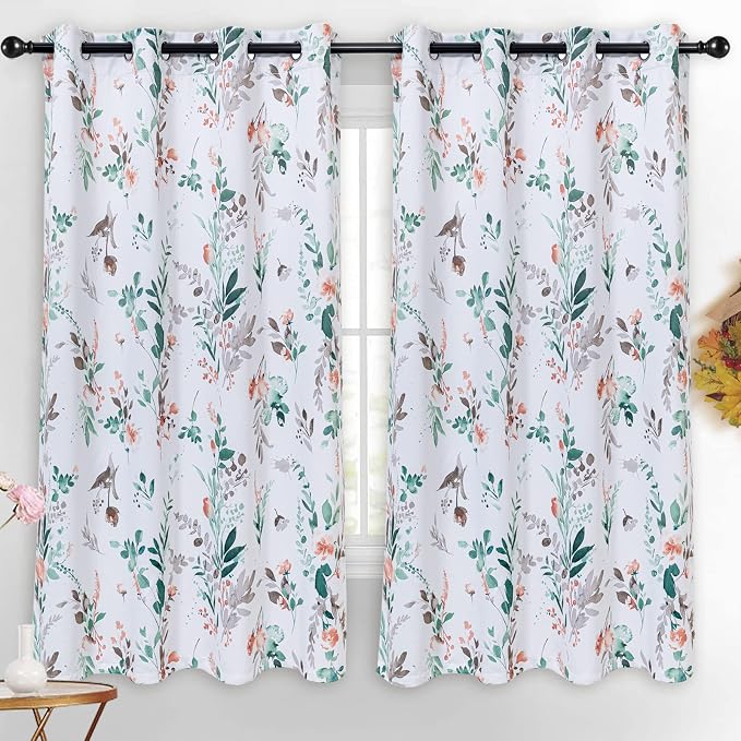MYSKY HOME Bedroom Curtains Room Darkening Fall Curtains 63 inches Long Floral Drapes for Kitchen Dormer Window Thermal Insulated Panels Vintage Classical Floral Printing, 2 Panels, Orange