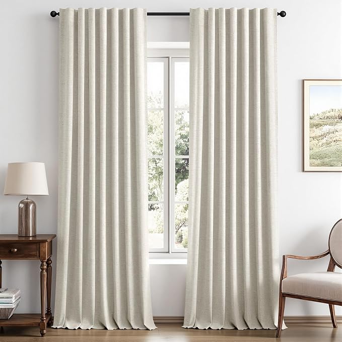 MIULEE 100% Blackout Linen Curtains 42 x 96 Inch Light Cream 2 Panels | Thermal Insulated, Room Darkening Drapes for Bedroom Living Room, Back Tab Rod Pocket Pinch Pleated, Solid Luxury Decor