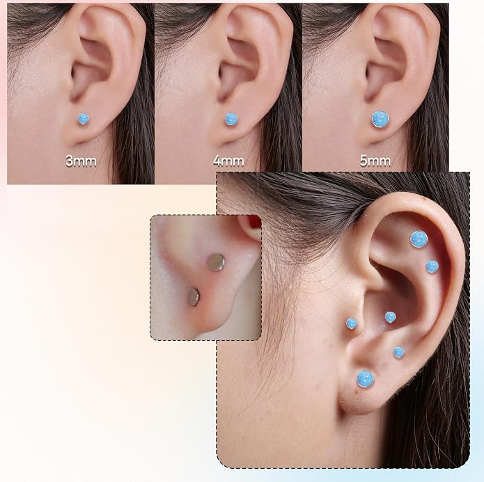 limerencia 18G Hypoallergenic Titanium Opal Threadless Nose Stud Earrings, 2PC Flat Back Push in Stud Earrings Labret Medusa Monroe Helix Cartilage Tragus Conch Piercing Jewelry for Women Men