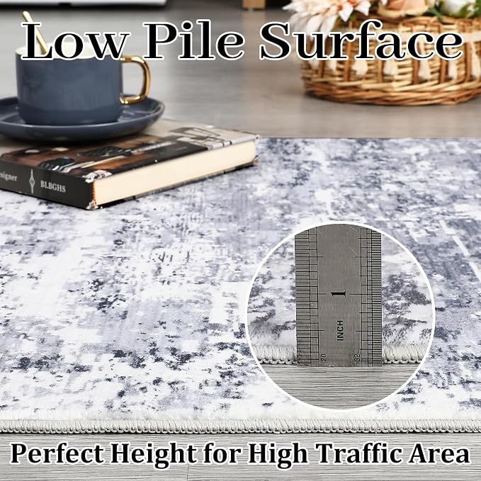 ROYHOME Area Rug 4x6 Stain Resistant Modern Abstract Rugs, Light Grey | Ultra Soft Indoor Floor Cover Accent Rug Low Pile Machine Washable Thin Rug for Living Room Bedroom Dining Room