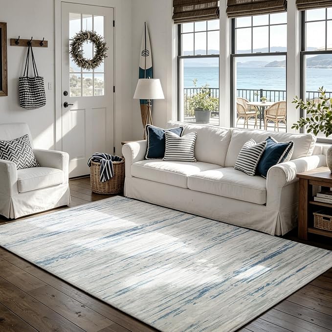 Washable Rugs 5x7 Washable Area Rugs for Living Room,Bedroom,Dining Room- Large Modern Abstract Rugs with Non Slip Rubber Backing,Soft Low Pile Neutral Accent Carpet for Nursery Home Office