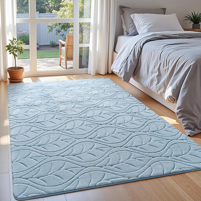 Macgace Soft Area Rug for Girls Bedroom, 4x6 Blue Geometric Shag Rugs | Washable Non-Slip Backing Medium Pile Modren Fuzzy Carpet for Kids Room, Classroom, Living Room, Dorm