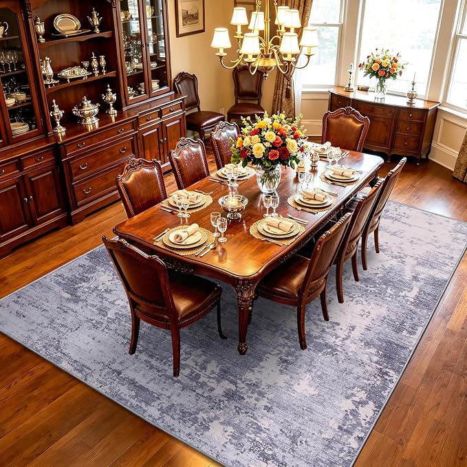 4x6 Area Rugs Living Room Rug Abstract Washable Rug Non-Slip Soft Low Pile Indoor Floor Stain Resistant Thin Carpet for Bedroom Dining Room Home Office Farmhouse Nursery - Light Gray & Cream 4' x 6'