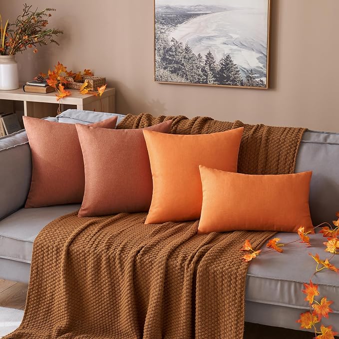 MIULEE Pack of 2 Decorative Outdoor Solid Waterproof Throw Pillow Covers Faux Linen Garden Farmhouse Cushion Cases for Summer Patio Tent Balcony Couch Sofa 16x16 Inch Rust