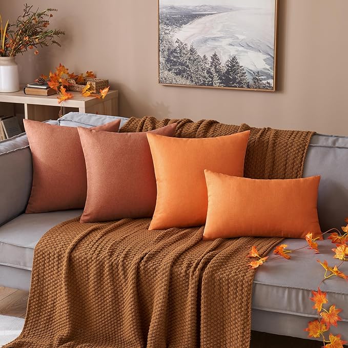MIULEE Pack of 2 Decorative Outdoor Solid Waterproof Throw Pillow Covers Euro Sham Faux Linen Garden Farmhouse Cushion Cases for Summer Patio Tent Balcony Couch Sofa 24x24 Inch Rust