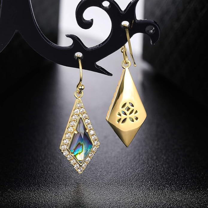 Natural Abalone Dangle Earrings with Halo CZ Leverback Earrings for Women Hypoallergenic Fashion Jewelry