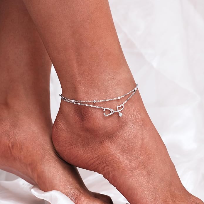 CHIC & ARTSY 925 Sterling Silver Ankle Bracelets for Women, Adjustable Layered Foot Chains with Nature & Symbol Charms, Lightweight Comfort Fit Boho Beach Everyday Jewelry