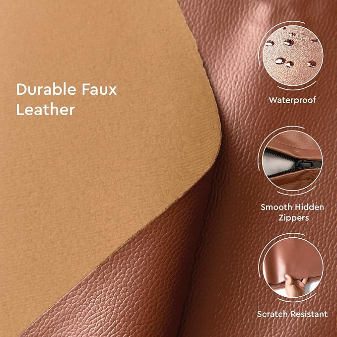 Encasa XO Faux Leather Throw Pillows Covers 16"x16" (Set of 2) | Tan Decorative Cushion Covers | Modern Farmhouse Pillow Cases for Outdoor, Living Room, Bedroom, Couch, Sofa