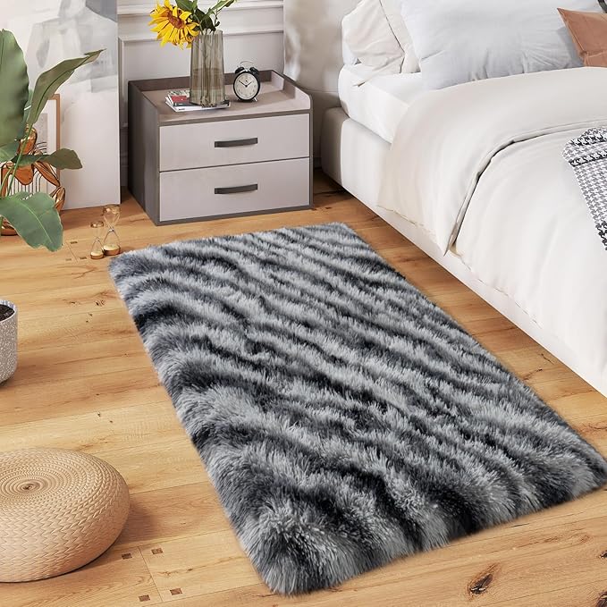 Zebra Runner Rug for Bedroom Hallway Living Room, 2x4 Small Area Rugs | Soft Fluffy Shag Bedside Rug Non-Slip Carpet for Kids,Girls Boys and Teens Decorations for Living Room Dorm Nursery Classroom