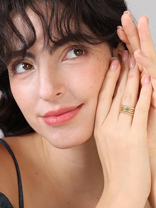 14K Gold Filled Rings for Women, Dainty Stacking Rings for Women, Thin Gold Band Ring Plain Statement Ring Comfort Fit Size 6-10