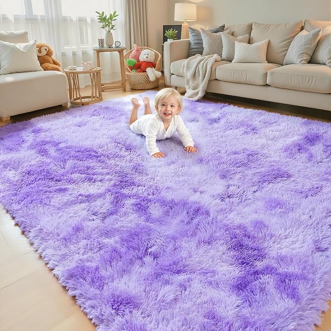 Rugs for Living Room 5x8, Alfombras para Salas Shag Large Plush Soft Area Rug, Shaggy Carpets for Bedroom,Boys Girls Home Decor Aesthetic(Purple Starry, 5x8 Feet)