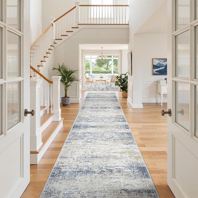 3x18 Runner Rug Non Slip,Washable Hallway Runner Rug,Blue | Extra Long Runner Rugs for Hallway,Entryway,Bedroom,Living Room,Dining Room,Thin,Soft Rug,Stain Resistant Indoor Carpet