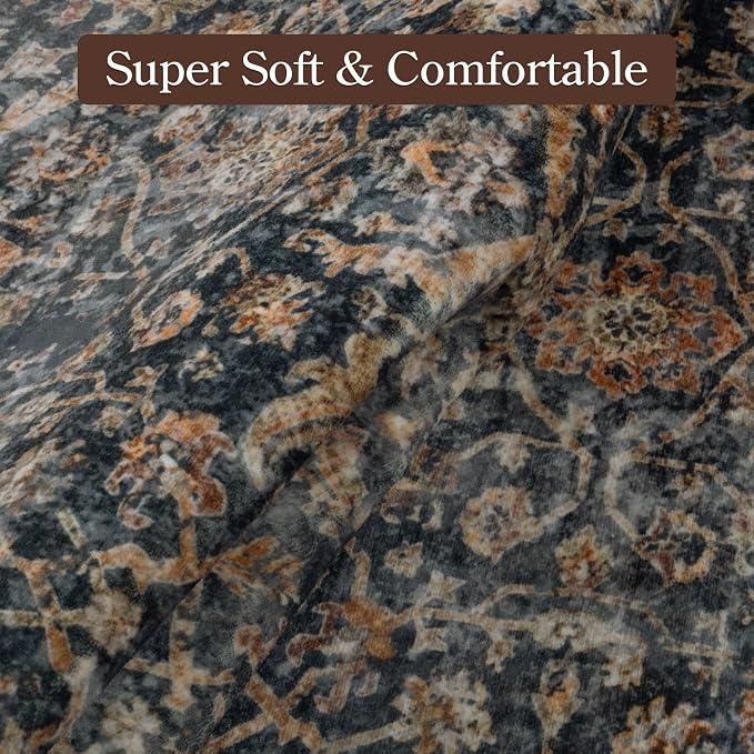 Collive Washable Area Rug 6x9, Large Antique Distressed Rugs for Living Room Vintage Soft Rugs for Bedroom, Non Slip Ultra-Thin Dining Room Floor Carpet for Entryway Kitchen Office - Brick