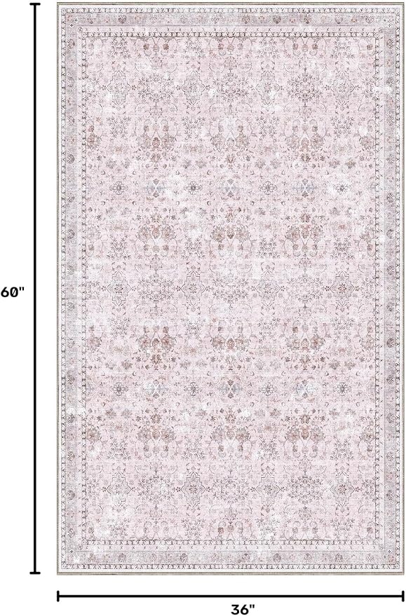Sasttie 3x5 Rug, Ultra-Soft Washable Rug, Low Pile Foldable Thin Carpets with Non-Slip Backing, Skin-Friendly Stain Resistant Carpet for Living Room, Bedroom, Kitchen, Dorm, 3x5, Pink