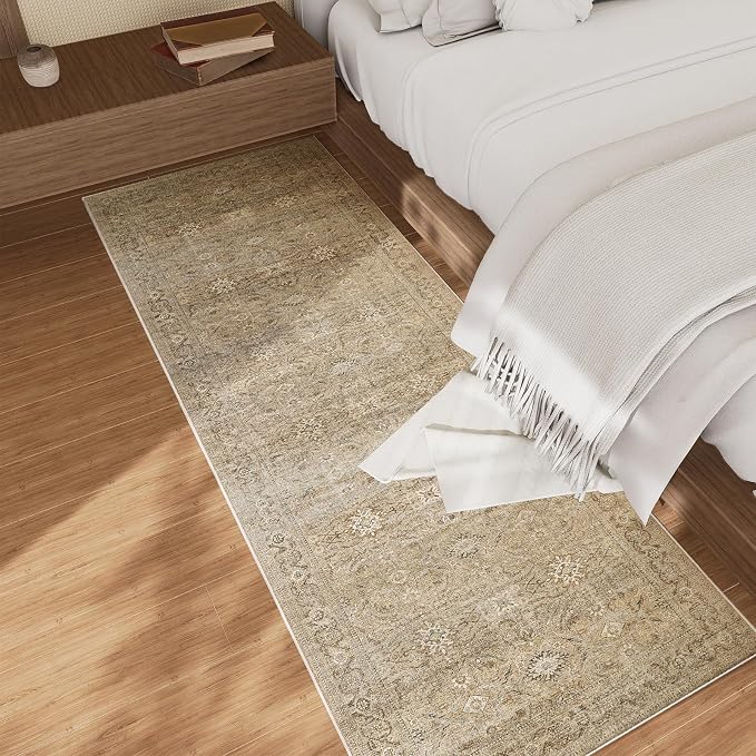 2x6 Washable Rug Runners for hallways: Non Slip Kitchen Runner Rugs with Rubber Backed Low Pile Soft Faux Wool Boho Floor Rug Soft Carpet Runner for Indoor Entryway Bedroom Laundry Living Room