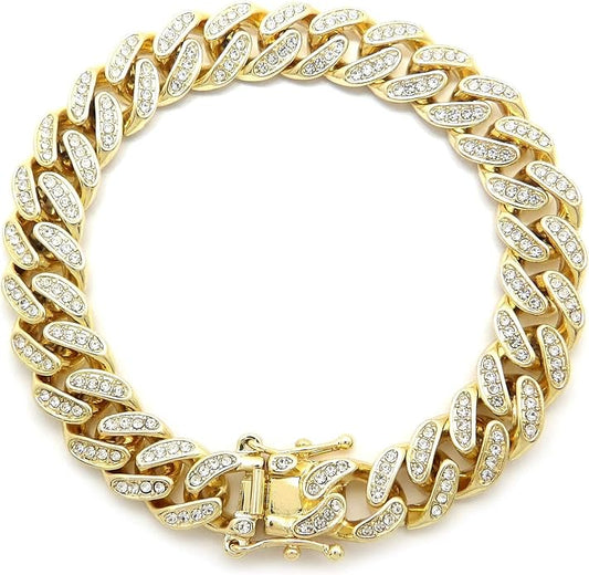 Fashion 21 Women's Stone Filled 10mm, 12mm Various Length Box Lock Cuban Chain Anklet