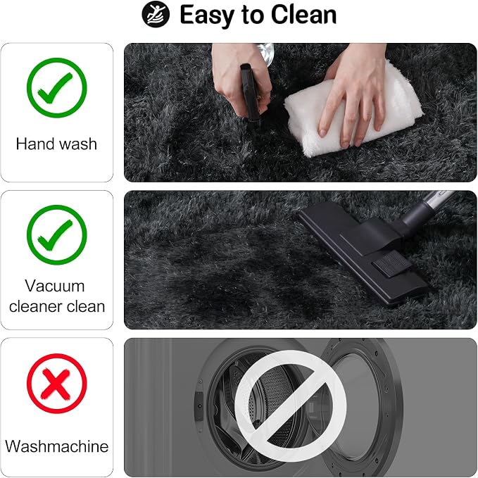 qulint Living Room Area Rug 6x9, Shag Fluffy Rug for Bedroom, Black/Grey | Tie-dyed Black Gray Shaggy Fuzzy Large Carpet for Boy Room, Plush Modern Alfombras for Classroom Nursery Dorm Home Decor