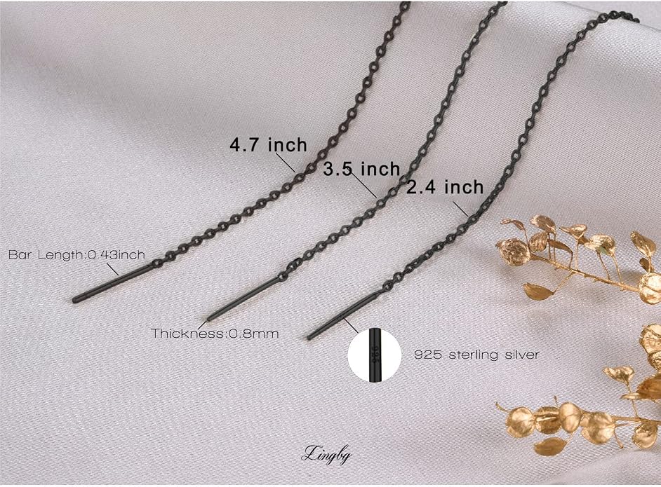 3 Pairs Threader Earrings 925 Sterling Silver Long Chain Earrings Bar/Ball Wrap Threader Drop Earrings for Women Lightweight Minimalist Mother's Day Jewelry Set