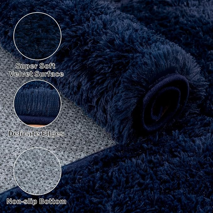 Large Area Rugs for Living Room Bedroom 9x12 Navy Blue Shag Rugs | Ultra Soft Fluffy Shaggy Plush Fuzzy Modern Indoor Throw Floor Carpet for Kids Girls Boys Dorm Nursery Home Decor Aesthetic
