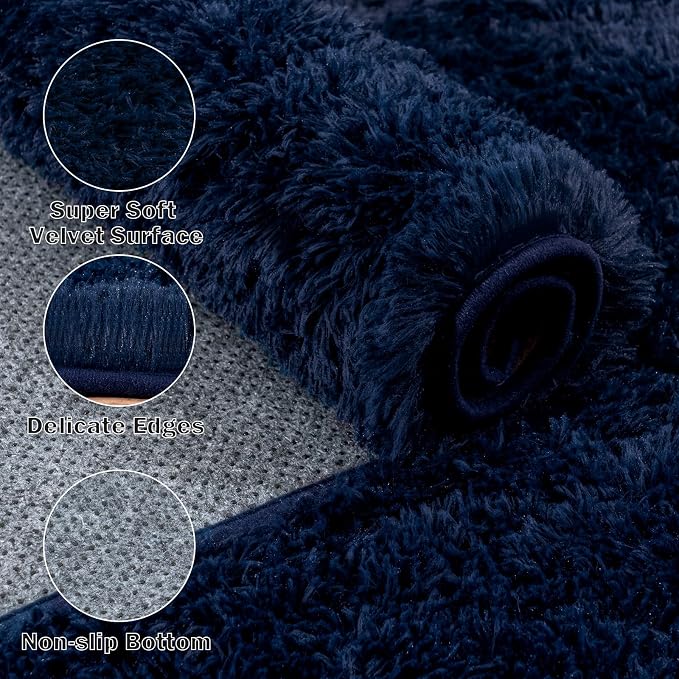 Large Area Rugs for Living Room Bedroom 8x10 Navy Blue Shag Rugs | Ultra Soft Fluffy Shaggy Plush Fuzzy Modern Indoor Throw Floor Carpet for Kids Girls Boys Dorm Nursery Home Decor Aesthetic