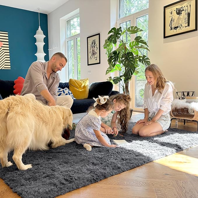 OLANLY 2x12 Machine Washable Runner Rugs for Hallway, Soft Fluffy Shaggy Bedside Rugs for Bedroom, Living Room, Indoor Floor Carpet for Kids Girls and Boys, Nursery Rooms, Home Decor Aesthetic, Grey