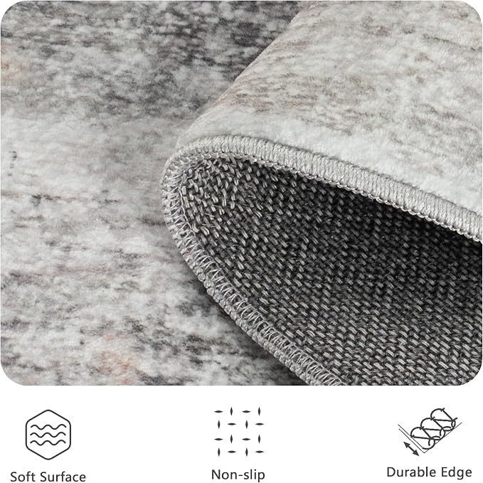 8x10 Area Rugs, Abstract Morden Soft Washable Rug, Non-Slip Low Pile Rugs for Living Room, Bedroom, Dining Room, Home, Office(Grey & Brown)