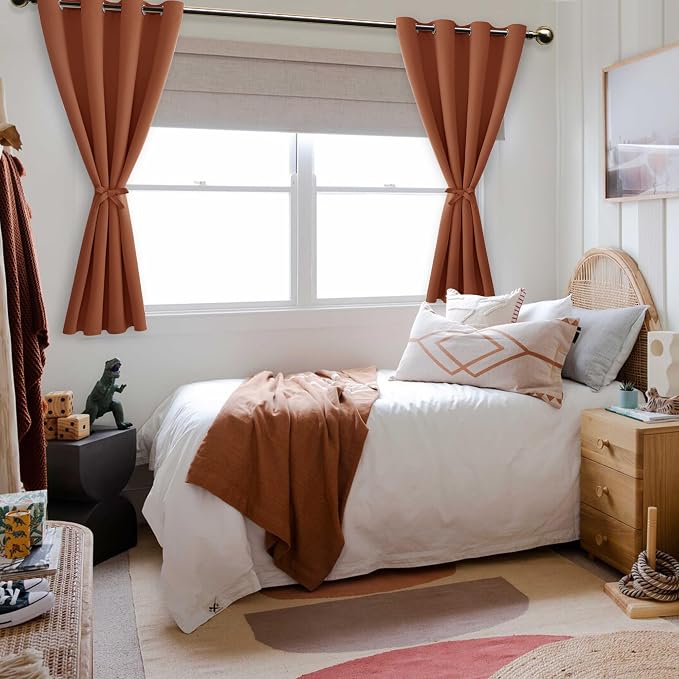Hiasan Fall Blackout Curtains for Bedroom - Thermal Insulated & Energy Saving Window Curtains for Living Room/Kids Room Home Decor, 2 Drape Panels Sewn with Tiebacks, Burnt Ochre, 52 x 54 Inch