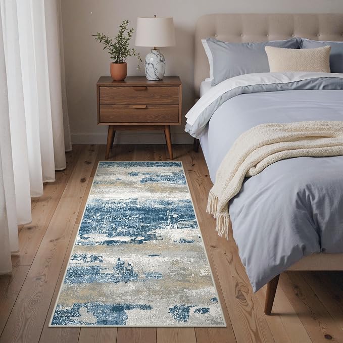GENIMO Runner Rug Non Slip 2x6, Washable Rug Runner for Hallways Kitchen, Abstract Modern Kitchen Rugs, Low Pile Lightweight Carpet Runners for Entryway, Bedroom, Laundry, Sky Blue