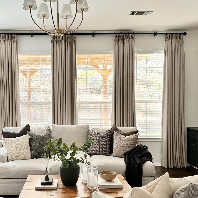 CAPALOCA Burlywood Birch Linen Pinch Pleated Curtains Blackout, 100% Black Out Curtains 102 inch Long for Bedroom, Thermal Insulated Pinch Pleated Drapes for Living Room, 40" W x 102" L, 2 Panels Set