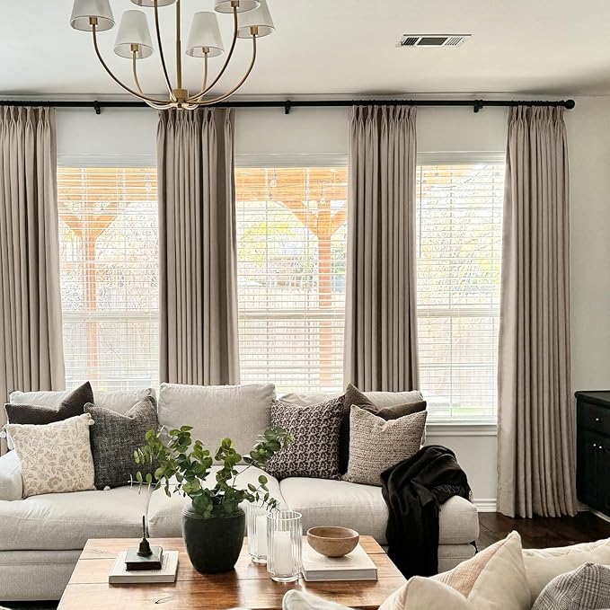 CAPALOCA Burlywood Birch Linen Pinch Pleated Curtains Blackout, 100% Black Out Curtains 90 inch Long for Bedroom, Thermal Insulated Pinch Pleated Drapes for Living Room, 40" W x 90" L, 2 Panels Set