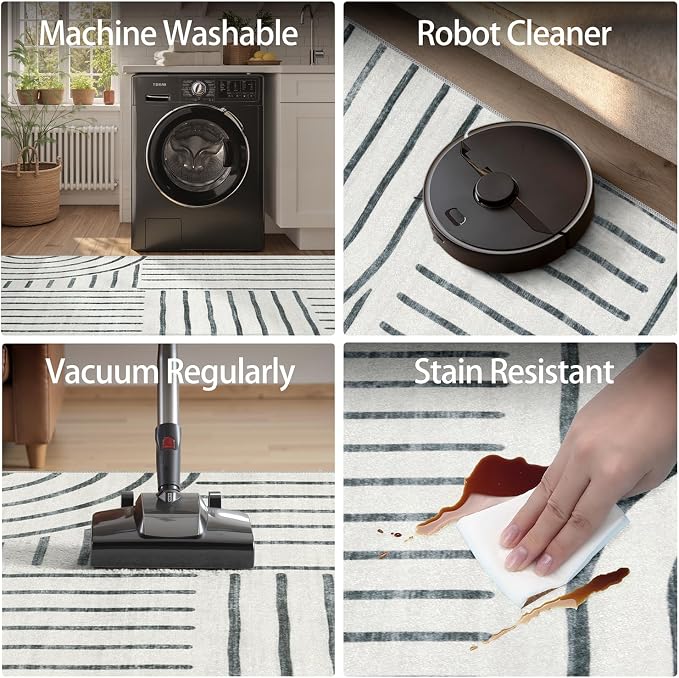 DCX Abstract Machine Washable 9x12 Rug, Gray Modern Accent Rug for Living Room, Soft Low Pile Non Slip Carpet, Kid & Pet Friendly Stain Resistant Rug for Bedroom Dining Room Office