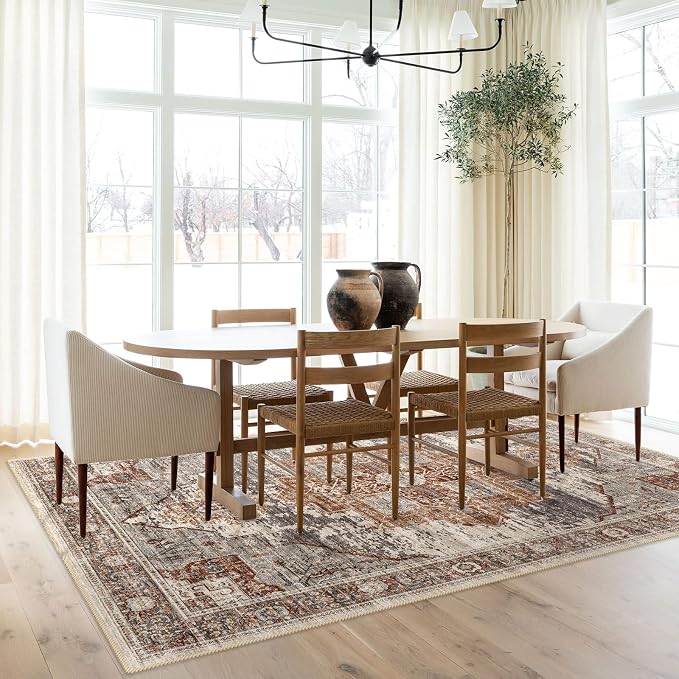 Washable 3x5 Area Rugs - Vintage Area Rug for Living Room Stain Resistant Carpet Low Pile Ultra-Thin Rugs for Bedroom Kitchen entryway with Non Slip Backing Home Decor Small Mat 3X5 Brick