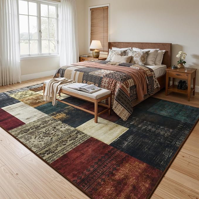 DweIke Washable Area Rugs 6x9 for Living Room, Large Modern Geometric Colorful Soft Patchwork Carpet, Non-Slip Stain Resistant Throw Rug for Bedroom Dining Room Office Home Decor