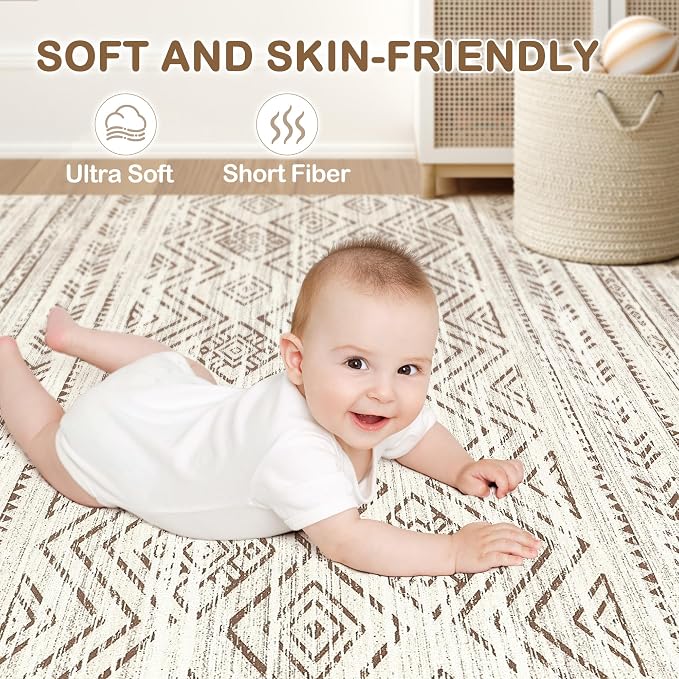 Tortania Area Rug Living Room Rugs - 5x7 Washable Large Soft Neutral Boho Moroccan Bohemian Farmhouse Rug Indoor Floor Carpet for Bedroom Under Dining Table Home Office Decor - Beige Brown