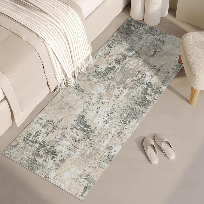 ROYHOME Modern Abstract 2x8 Runner Rug Washable Non Slip Stain Resistant Rug for Hallway Kitchen Bedroom Non Shedding Low Pile Indoor Floor Cover,Grey Yellow