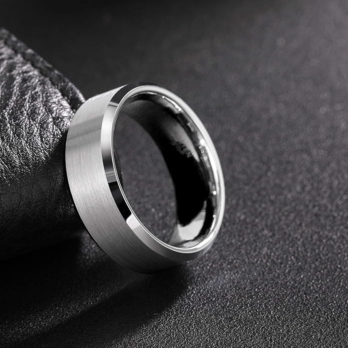 Frank S.Burton 3mm 4mm 6mm 8mm Black/Silver/Rose Gold Tungsten Rings for Women Men Wedding Band Engagement Ring Comfort Fit Beveled Edges Size 4-15