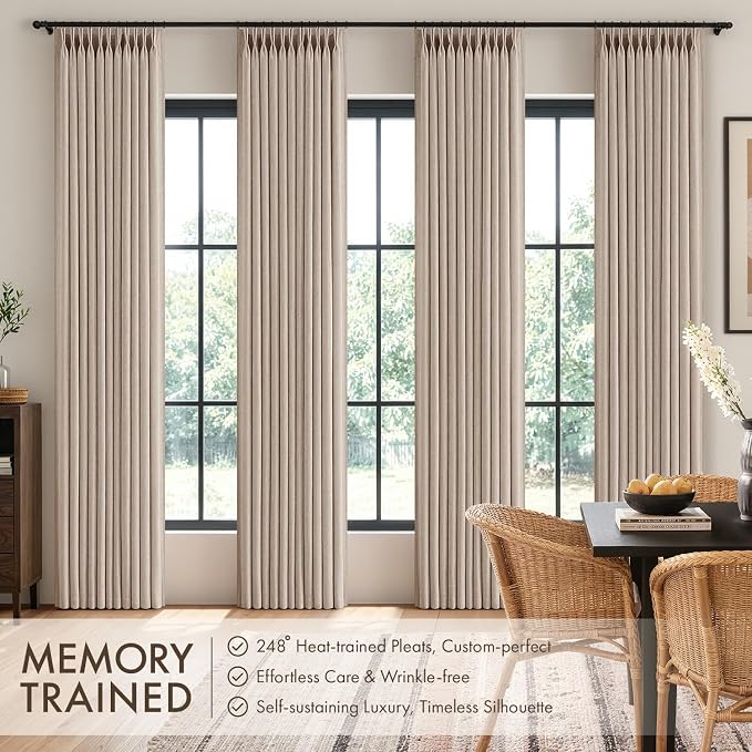 MIULEE 4 Panels Set Pinch Pleated Linen Curtains 108 Inches Length for Living Room Bedroom, Extra Long Pinch Pleat Drapes Back Tab Light Filtering Taupe Foor to Ceiling Curtains with Hooks&Rings