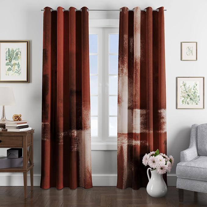 Asuexpect Red Curtains 2 Panels Abstract Rust Curtain Room Darkening Grommet Window Treatments Modern Decorative for Bedroom Living Room, 52x63 Inches
