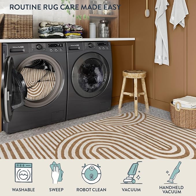 Lahome Modern Washable Rugs 8x10, Khaki Bedroom Rug Kids Rugs for Playroom | Non Slip Soft,Play Room Backing Accent Ultra-Thin Carpet for Nursery Dining Room Classroom Alba